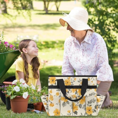 Garden Tool Bag Organizer Garden Tote Bag with Pockets Patterned Floral Print Tool Storage Organizer Gardening Tool Kit Holder 13" x 6.8" x 2.8" - Image 7