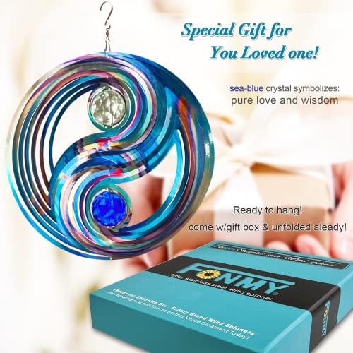 FONMY Mandala Wind Spinner w/Crystal Ball-Fengshui 3D Stainless Steel Hanging Spinners Worth Gift Christmas Decoration Indoor/Outdoor Garden Décor Kinetic Yard Art 12 Inches Wind Sculpture - Image 2