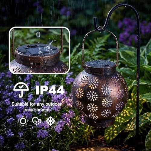 Edenseelake Dual-Lighting Mode Solar Hanging Lanterns Outdoor Waterproof, Decorative LED Lantern for Garden, Patio, Porch, Yard, Lawn, 2 Pack - Image 4