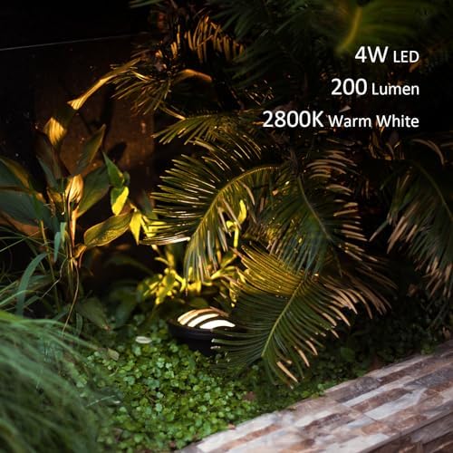 GOODSMANN Outdoor Low Voltage Well Lights 4W LED 12V In-Ground Landscape Spot Lighting 4PK Deck Lights Kit with Hardwired Connectors 200 Lumen 2800K Warm White Bronze Finish Up Light - Image 2
