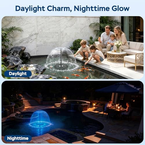 Floating Pond Fountain Pump 35W/660GPH with RGB LED Lights & Filter Sponge - Image 2