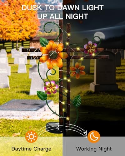 Putuo Decor Cross Outdoor Solar Garden Lights Decorative Metal Cross Garden Stake Light with LED Lights Waterproof for Yard Garden Pathway Remembrance Gifts, L087SN-0004383 - Image 5