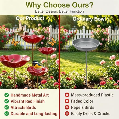 3 PCS Metal Bird Bath with Flower Garden Stakes for Outdoor Yard Patio - Image 7