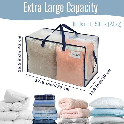 VENO 10 Pack Clear Extra Large Moving Bags & Storage Totes, Heavy Duty Organizer with Reinforced Handles & Strong Zippers for Clothes, College Dorm Essentials, Moving Supplies - Image 4