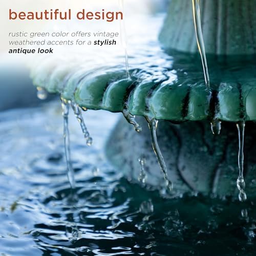 Alpine Corporation 35" Tall 3-Tier Outdoor Pedestal Water Fountain – Durable Resin Cascading Water Feature and Birdbath for Garden, Patio, Deck, and Backyard, Green - Image 6