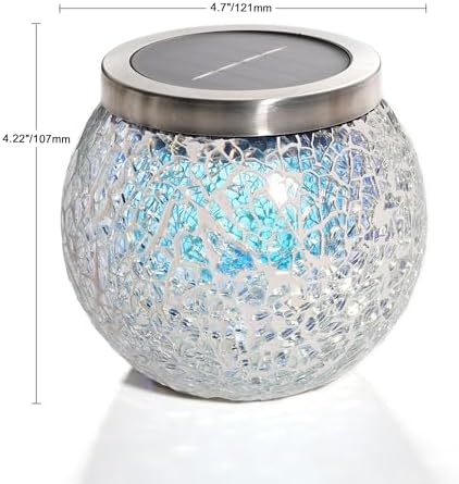 Cooo Gift for her him 4 Pack Heavy Solar Mosaic Crackle Glass Lights with Dual Solar Panels, Color-Changing RGB Lantern, Exclusive Dazzling Glass, Waterproof Outdoor Table Lamps Garden Lamp - Image 2