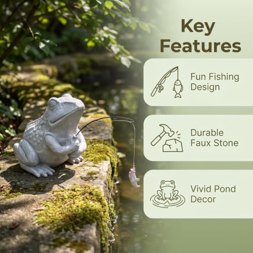 Larger Frog Statues Garden Pond Decor - 8.3" Funny Fishing Frog Statue Outdoor Garden Statue & Koi Pond Decor, Animals Sculpture & Figurine Accessory for Patio, Lawn, Yard Decoration, Gift for Mom - Image 5