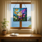 Butterfly Catcher Gnome Stained Glass Suncatcher – Square Hanging Window Panel for Home or Greenhouse – Whimsical Glass Art Gift for Garden Lovers, Christmas, Halloween, Father Days K7Li0G - Image 6