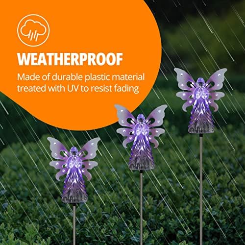 Exhart Garden Solar Lights, Decorative Angel Garden Stake, 13 LEDs, Cute Yard and Pathway Decor, Purple, 7 x 40 Inch - Image 4