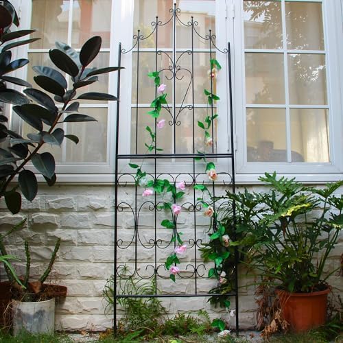 Metal Trellis 86.6" H x 29.5" W Powder-Coated Black Attractive Plant Support Garden Trellis Stylish Garden Addition Lattice Outdoor Yard Décor Roses Vine Ivy Clematis Trellises Black - Image 2
