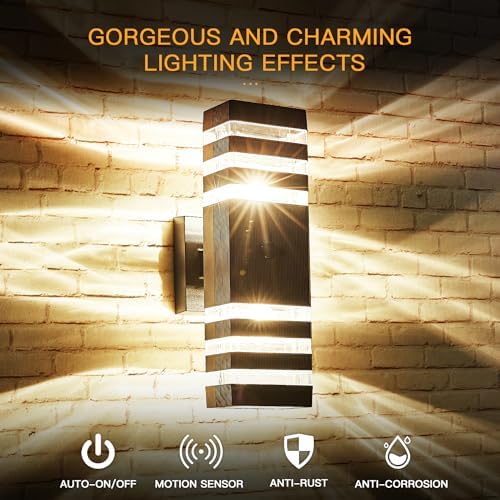 Motion Sensor Outdoor Wall Light Fixture Up Down Porch Lights Modern Dusk to Dawn Exterior Sconce Wall Mount Outside Coach Lantern for House Front Door Garage (Include 2 Free Dimmable Bulbs) - Image 7