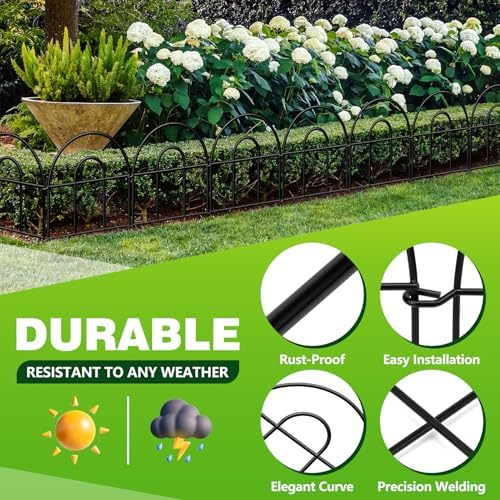 Decorative Garden Fence 43.33ft x 17in - 40 Pack Rustproof Metal No Dig Fence Animal Barrier, Arched Bed Edging Classic Style Wire Border Panel Fencing for Yard Patio Outdoor Decor, Black - Image 3