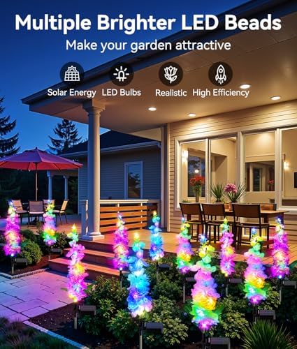 KOOPER Solar Lights Outdoor Garden Decor, 4 Pack Upgraded Delphinium Solar Garden Lights with 36 Colorful LEDs, Vivid Flowers Outdoor Waterproof for Landscape Patio Yard Decor - Image 4