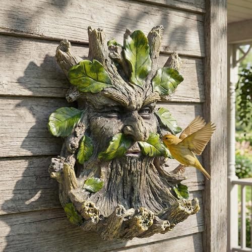 10.3" Whimsical Tree Face Sculpture, Garden Peeker Statue, Outdoor Trunk Tree Huggers Art, Landscape Accent Ornament, Hanging Fairy Elve Figurine for Yard Art, Feeder Decor Wall Mounted Statue - Image 6