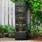 SunJet 39.3inches High Modern Water Fountain – 5-Tier Outdoor/Indoor Water Fountain with Soothing Water Sounds & Warm LED Light, Perfect for Garden, Patio, Home & Office by SunJet