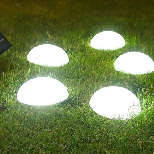 Solar Powered Hemisphere Lawn Lamp with 5-Head Ground Inserted Lights White LED Garden Landscape Lighting for Yard Pathway Outdoor Decor - Image 3