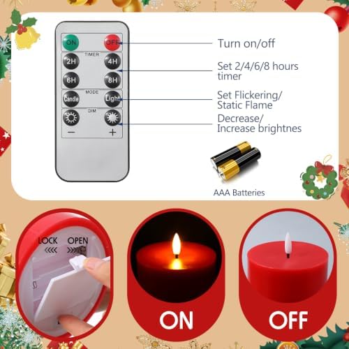 Retisee 3 Pcs 6/8/12" Christmas Flameless LED Candle Decoration for Home - Image 4