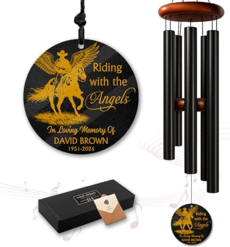 Personalized Memorial Wind Chimes for Outdoors Cowboy Angel Tribute Riding with the Angels Sympathy Gift Custom Name Years for Loss of Loved One Dad Husband Ranch Western Horse Keepsake Hanging by AlpadilCo