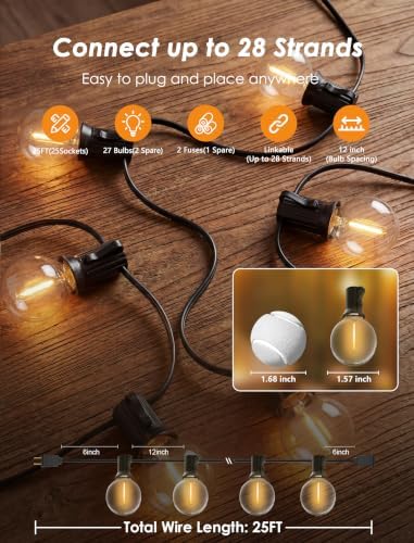 25FT G40 LED Globe Outdoor String Lights with 25 Plastic Shatterproof Bulbs - Image 2