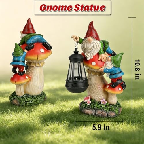 Solar Gnome Garden Statue with Mushroom Lights for Outdoor, Waterproof Garden Gnomes Decor for Yard Lawn Balcony, Cute Gnome Figurine Lights for Patio Decor, Ideal Gift for Garden Lovers & Homeowners - Image 3