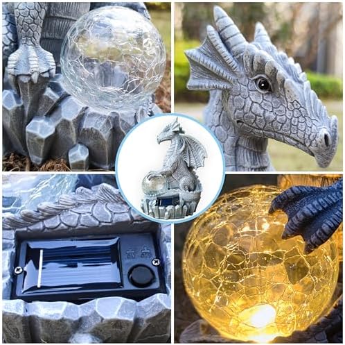 Dragon Solar Garden Statues Outdoor Decoration with Magic Orb,Dragon Figurine Solar LED Lights Lawn Décor,Outside Statue Ornament for Patio, Balcony, Yard,Unique Gifts for Mom Grandma - Image 6