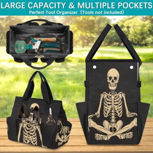 Funny Halloween Garden Tool Bag, Garden Tote Storage Bag with 10 Pockets, Indoor and Outdoor Sugar Skull Goth Gardening Tool Organizer for Women Men - Image 4