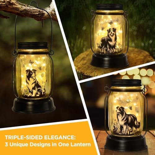kyoryuger Border Collie Gifts for Women/Men Border Collie Solar Lanterns Dog Mom Birthday, Dog Lovers Lantern, Pet Loss Pet Memorial Lights, Solar Garden Decor Outside for Yard, Patio,Backyard,Porch - Image 2