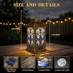 Solar Lantern Outdoor Waterproof Stained Glass Dragonfly Floral Design Soft Pastel Hues Garden Decor LED Hanging Solar Lights Tabletop Lamp Gifts for Women Mom Outside Yard Patio Porch - Image 2