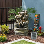 Solar Rock Waterfall Fountain Outdoor, Resin Cascading Garden Water Feature with Multi-Stream Flow for Patio Backyard Yard Décor, Solar Water Fountain - Image 6