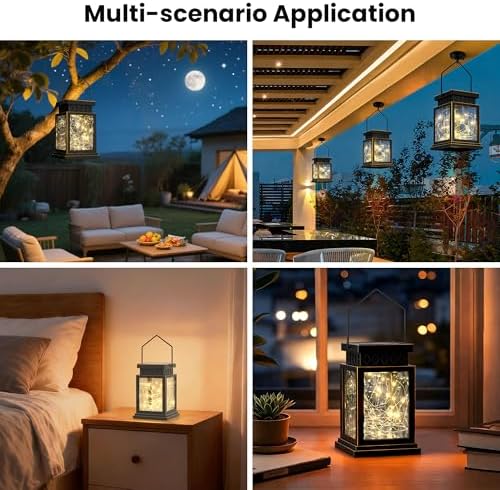 2 Pack Farmhouse Solar Lanterns , Water Ripple Glass & Copper Wire Flickering Light,Outdoor Waterproof Upgraded Solar and 2 AA Batteries Powered, for Outside Porch, Patio and Indoor Tables. - Image 3