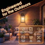 13" Black Brush Gold Outdoor Wall Light, All-Metal Frame Porch Light - Image 2