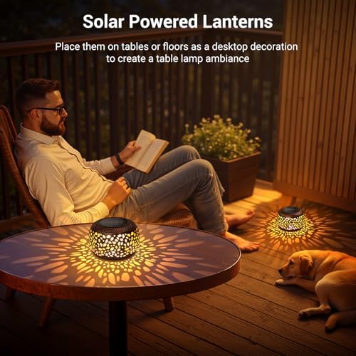 Solar Lanterns Outdoor Waterproof, 4 Pack Flower Petal Solar Garden Lights with 2 Lighting Colors, Vintage Metal Outdoor Patio Garden Decor - Unique Gifts for Women Mom Sisters Birthday - Image 4