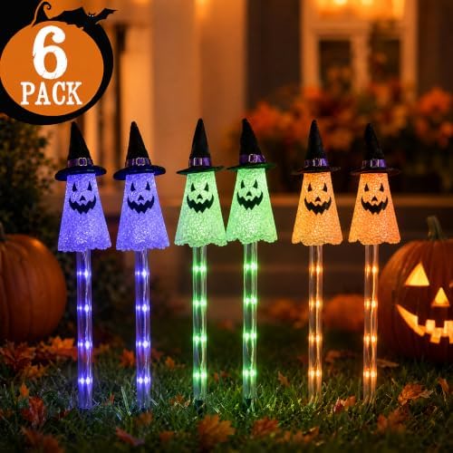 Dazzle Bright Solar Halloween Pathway Lights Outdoor, 6 Pack LED Ghost Stake Lights Waterproof Halloween Decoration, Solar Powered Landscape Light for Walkway Patio Yard Garden Porch Decor - Image 4