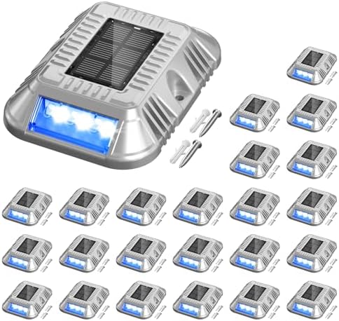 addlon Solar Dock Lights Marine 24 Pack, 2CCT Outdoor Driveway Marker Deck Lights, IP67 Waterproof, Solar Powered Deck Light for Pathway Warning Step Sidewalk Patio, Blue Light & Cool White, FCC by addlon