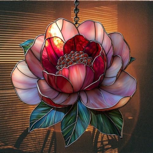 Red and Pink Peony Acrylic Suncatcher - Image 7