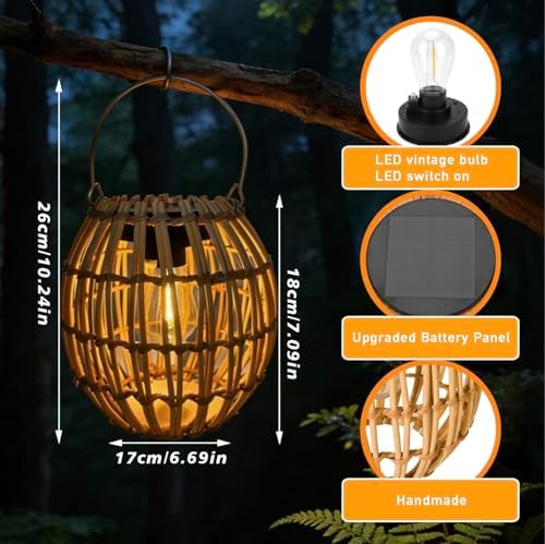 Solar Lanterns Outdoor Waterproof, Rattan Solar Outdoor Lanterns 2 Pack - Image 5