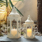 NEEDOMO Lanterns Decorative Outdoor & Indoor, Set of 2 Outdoor Lanterns for Porch,Large Candle Lantern, Beige Metal Frame with Glass for Fall, Christmas - Image 5