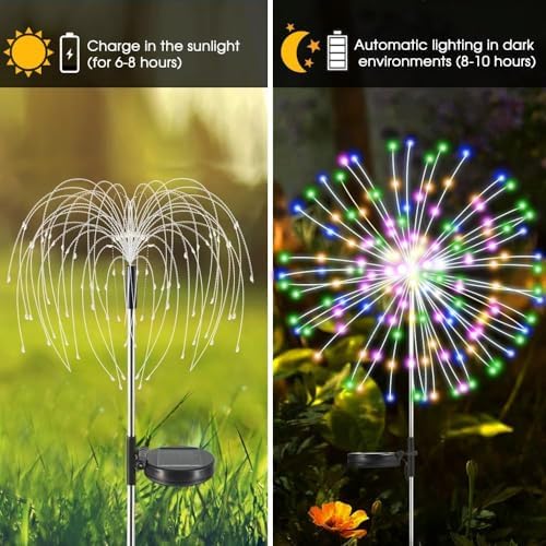 HPUFKOT Solar Garden Lights Outdoor,Waterproof Garden, 2PC 200 LED Twinkling Firework Lights Decorative with 8 Modes,Decor for Yard Patio Pathway Lawn for Yard Outside Fairy Decorative - Image 6