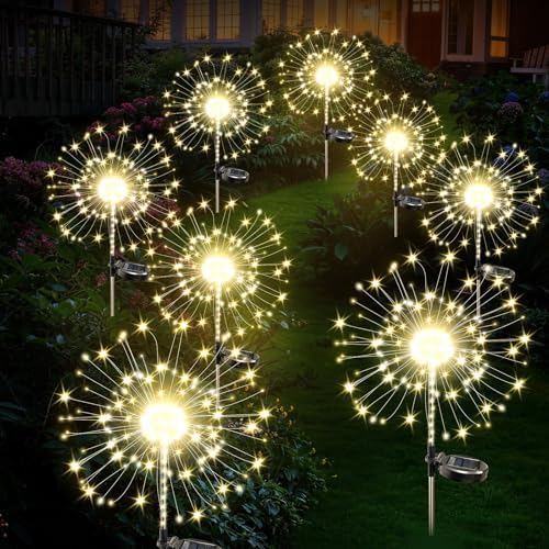 FOOING Solar Fireworks Lights for Outside Waterproof Solar Lights Outdoor, 8 Packs 130 LED Twinkling Fairy Firefly Starburst Light with 2 Modes DIY for Yard, Lawn, Pathway, Patio, Garden Decor by FOOING