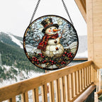 Stained Glass Window Hanging - Christmas Snowman Suncatcher for Door Terrace Garden Home Decor Winter Forest Snow Sun Catcher Birthday Gifts for Lovers Women Men Dad Mom Nana 11.8 in - Image 6