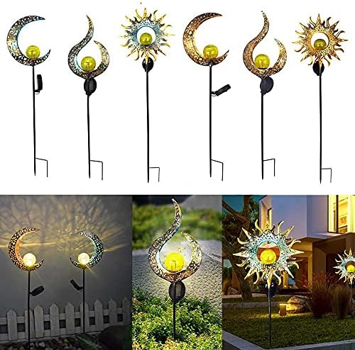 Practical Garden Tools Solar Lights Stake Sun，Sun Moon Flame Night Lighting，Solar LED Flame Light，Waterproof Retro Iron Garden Lawn Lamp，Garden Yard Landscape Decor (Size : 02) - Image 3