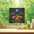 Campfire Story Gnome Stained Glass Suncatcher – Square Hanging Window Panel for Home or Greenhouse – Whimsical Glass Art Gift for Garden Lovers, Christmas, Halloween, Father Days hQZx4H - Image 2