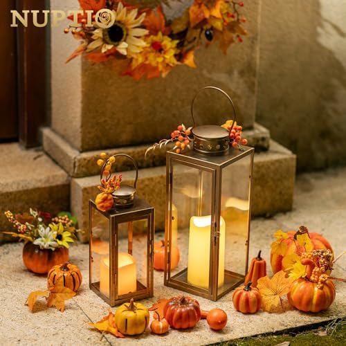 NUPTIO Vintage Lanterns Decorative Outdoor, 9.5" & 13.8" Set of 2 Lantern - Image 3