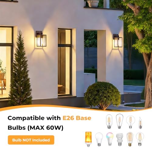 FOLKSMATE 2 Pack Dusk to Dawn Outdoor Wall Light Fixtures, Exterior Porch Light, Waterproof Wall Sconces Lanterns, Sensor Lighting Wall Mount for House Doorway Garage, Dark Chocolate - Image 6