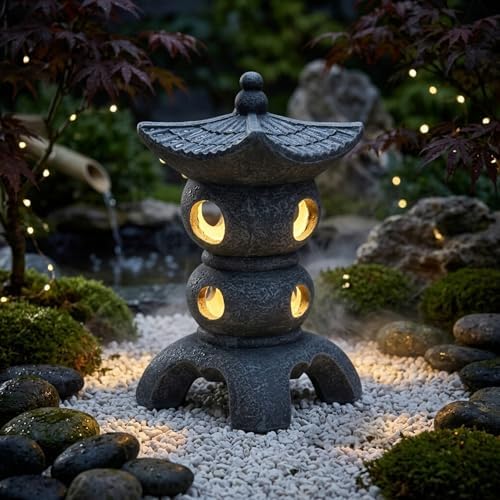Pagoda Garden Statue - Grey Resin Pagoda Statue with Zen Ambiance, Water-Resistant Outdoor Decor for Patio, Yard, Landscape Garden, Lantern - Image 6