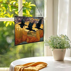 Crows Flying Over Autumn Orchard Rectangular Stained Glass Suncatcher – Hanging Window Panel with Animal & Nature Scene – Vibrant Glass Art Gift for Wildlife, Fantasy, Nature Lovers 7dAAVL - Image 2