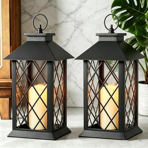 JOIONE Black Decorative Candle Lanterns, 2 Packs 14" Waterproof Porch Decor by JOIONE