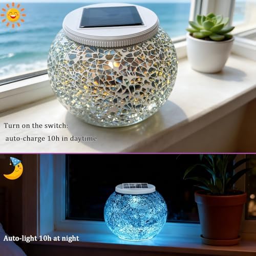 Aukora Solar Table Lamp, Waterproof Outdoor LED Light & Replacement Top, Panel Lantern Lid for Patio Garden Balcony Decor(Crack Glass) - Image 4