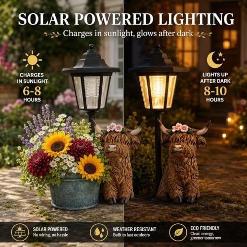 Solar Power Cow Outdoor Statue with Planter & Solar Lantern - Image 3