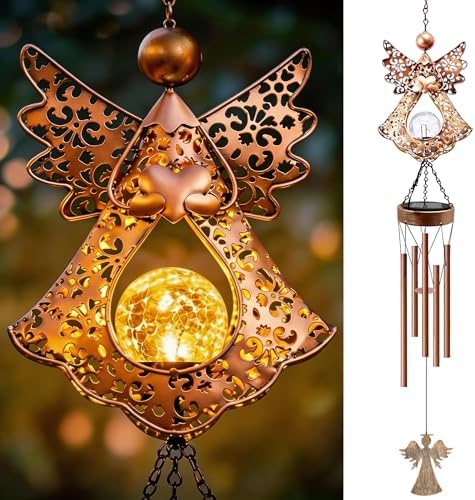 41" Large Angel Solar Wind Chimes for Outside, Metal Garden Decor by Nacome